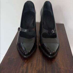 Black Mary Jane Pointed-Toe Heels with Buckle Strap